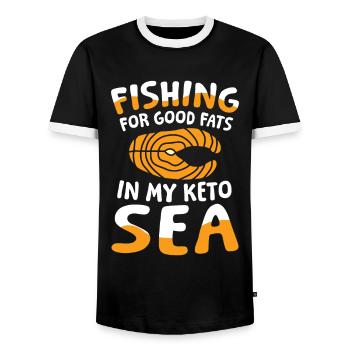 Fishing For Good Fats In My Keto Sea für einen - Männer Kontrast-T-Shirt - Schwarz/Weiß - Vorne - AI Model Female 172 light (172cm) & AI Model Male 178 light (178cm)