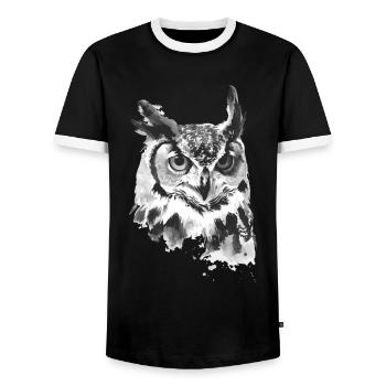 Eule - Männer Kontrast-T-Shirt - Schwarz/Weiß - Vorne - AI Model Female 172 light (172cm) & AI Model Male 178 light (178cm)