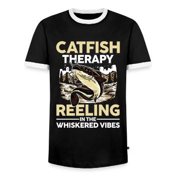 Catfish Therapy Reeling In The Whiskerde Vibes - Männer Kontrast-T-Shirt - Schwarz/Weiß - Vorne - AI Model Female 172 light (172cm) & AI Model Male 178 light (178cm)
