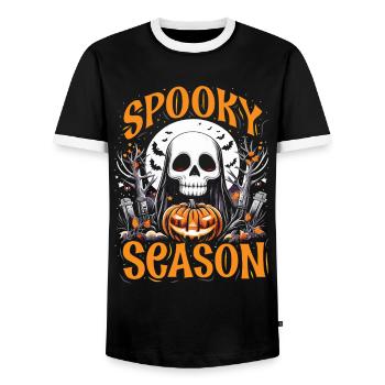 Halloween Kostüm Kinder SPOOKY SEASON FAN Lustig - Männer Kontrast-T-Shirt - Schwarz/Weiß - Vorne - AI Model Female 172 light (172cm) & AI Model Male 178 light (178cm)