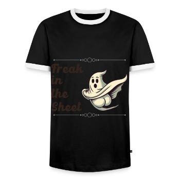 Freak in the Sheet Funny Ghost Design - Men's Ringer Shirt - black/white - Front - AI Model Female 172 light (172cm) & AI Model Male 178 light (178cm)