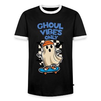 Ghoul Vibes Only Funny Saying Design - Men's Ringer Shirt - black/white - Front - AI Model Female 172 light (172cm) & AI Model Male 178 light (178cm)