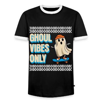 Ghoul Vibes Only Funny Halloween Saying Design - Men's Ringer Shirt - black/white - Front - AI Model Female 172 light (172cm) & AI Model Male 178 light (178cm)