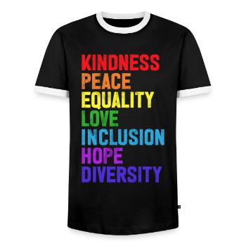Equality LGBTQ Rainbow Flag LGBTQ Pride - Men's Ringer Shirt - black/white - Front - AI Model Female 172 light (172cm) & AI Model Male 178 light (178cm)