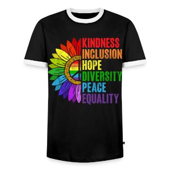 Equality LGBTQ Rainbow Flag LGBTQ Pride - Men's Ringer Shirt - black/white - Front - AI Model Female 172 light (172cm) & AI Model Male 178 light (178cm)