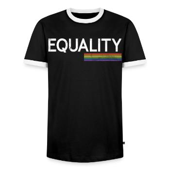 Equality LGBTQ Rainbow Flag LGBTQ Pride - Men's Ringer Shirt - black/white - Front - AI Model Female 172 light (172cm) & AI Model Male 178 light (178cm)