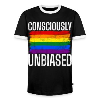 Equality LGBTQ Rainbow Flag LGBTQ Pride - Men's Ringer Shirt - black/white - Front - AI Model Female 172 light (172cm) & AI Model Male 178 light (178cm)