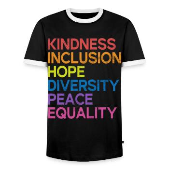 Equality LGBTQ Rainbow Flag LGBTQ Pride - Men's Ringer Shirt - black/white - Front - AI Model Female 172 light (172cm) & AI Model Male 178 light (178cm)