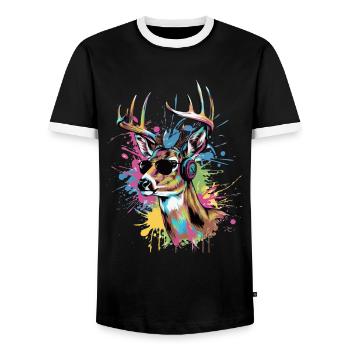 Pop Art Hirsch mit Kopfhörer Sonnenbrille Fest - Männer Kontrast-T-Shirt - Schwarz/Weiß - Vorne - AI Model Female 172 light (172cm) & AI Model Male 178 light (178cm)