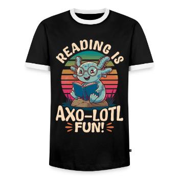 Livres Axolotl drôles La lecture kawaii est amusante - T-shirt contrasté Homme - noir/blanc - Devant - AI Model Female 172 light (172cm) & AI Model Male 178 light (178cm)