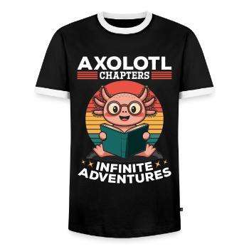 Axolotl Books Kawaii Axolotl Chapters - Männer Kontrast-T-Shirt - Schwarz/Weiß - Vorne - AI Model Female 172 light (172cm) & AI Model Male 178 light (178cm)