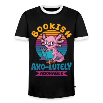 Livres Axolotl Kawaii Livresques et Axo-luths - T-shirt contrasté Homme - noir/blanc - Devant - AI Model Female 172 light (172cm) & AI Model Male 178 light (178cm)