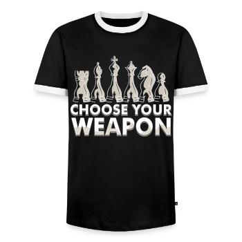 Chess Saying Funny - Choose Weapons - Men's Ringer Shirt - black/white - Front - AI Model Female 172 light (172cm) & AI Model Male 178 light (178cm)