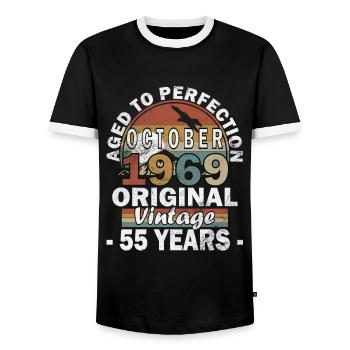 1969 Octobre 1969 Jubilé Octobre 1969 - T-shirt contrasté Homme - noir/blanc - Devant - AI Model Female 172 light (172cm) & AI Model Male 178 light (178cm)
