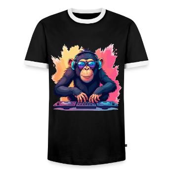 DJ Affe Design Kopfhörer Sonnenbrille Musik Party - Männer Kontrast-T-Shirt - Schwarz/Weiß - Vorne - AI Model Female 172 light (172cm) & AI Model Male 178 light (178cm)