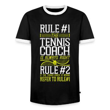 Funny Tennis Player Racket Coach - Männer Kontrast-T-Shirt - Schwarz/Weiß - Vorne - AI Model Female 172 light (172cm) & AI Model Male 178 light (178cm)