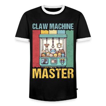Claw Machine Master - Men's Ringer Shirt - black/white - Front - AI Model Female 172 light (172cm) & AI Model Male 178 light (178cm)
