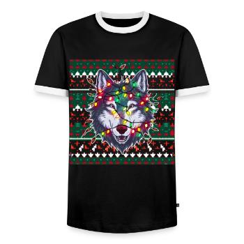 Wolf Ugly Christmas Weihnachten Xmas Santa Claus - Männer Kontrast-T-Shirt - Schwarz/Weiß - Vorne - AI Model Female 172 light (172cm) & AI Model Male 178 light (178cm)