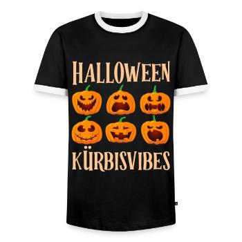 HALLOWEEN PUMPKIN VIBES Funny Halloween - Men's Ringer Shirt - black/white - Front - AI Model Female 172 light (172cm) & AI Model Male 178 light (178cm)
