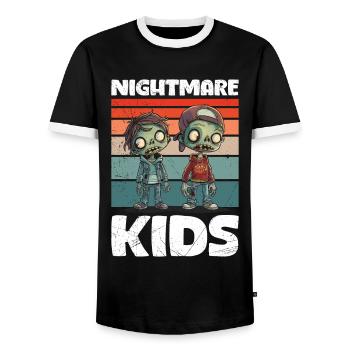Fête d’Halloween NIGHTMARE KIDS Zombie effrayant - T-shirt contrasté Homme - noir/blanc - Devant - AI Model Female 172 light (172cm) & AI Model Male 178 light (178cm)