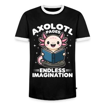 Funny Axolotl Books Kawaii Axolotl Pages - Männer Kontrast-T-Shirt - Schwarz/Weiß - Vorne - AI Model Female 172 light (172cm) & AI Model Male 178 light (178cm)