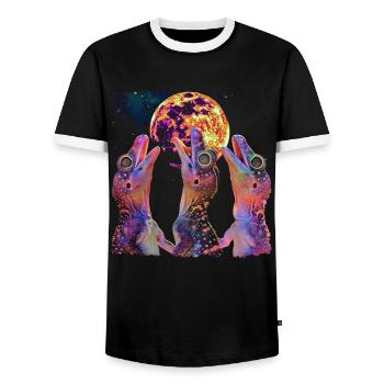 Lézard huppé Lune hurlante - T-shirt contrasté Homme - noir/blanc - Devant - AI Model Female 172 light (172cm) & AI Model Male 178 light (178cm)