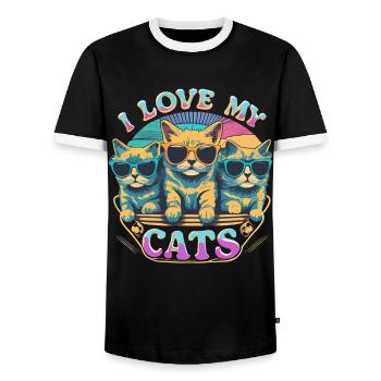 I Love My Cats Cats With Sunglasses - Men's Ringer Shirt - black/white - Front - AI Model Female 172 light (172cm) & AI Model Male 178 light (178cm)