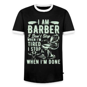Barber Haircutter - Men's Ringer Shirt - black/white - Front - AI Model Female 172 light (172cm) & AI Model Male 178 light (178cm)