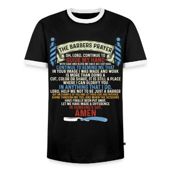 Barber Haircutter - Men's Ringer Shirt - black/white - Front - AI Model Female 172 light (172cm) & AI Model Male 178 light (178cm)