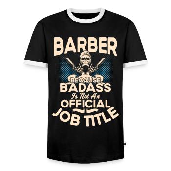 Barber Haircutter - Men's Ringer Shirt - black/white - Front - AI Model Female 172 light (172cm) & AI Model Male 178 light (178cm)