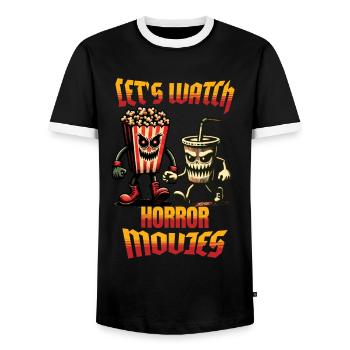 Horror Movies Funny Halloween Saying Design - Men's Ringer Shirt - black/white - Front - AI Model Female 172 light (172cm) & AI Model Male 178 light (178cm)