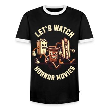 Let's Watch Horror Movies Funny Saying Design - Men's Ringer Shirt - black/white - Front - AI Model Female 172 light (172cm) & AI Model Male 178 light (178cm)