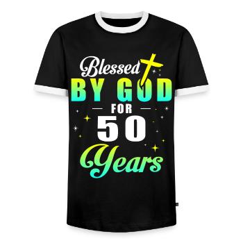 50th birthday of God 50 years - Men's Ringer Shirt - black/white - Front - AI Model Female 172 light (172cm) & AI Model Male 178 light (178cm)