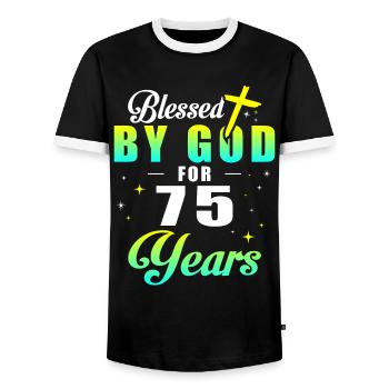 75. Geburtstag Gott 75 Jahren - Männer Kontrast-T-Shirt - Schwarz/Weiß - Vorne - AI Model Female 172 light (172cm) & AI Model Male 178 light (178cm)