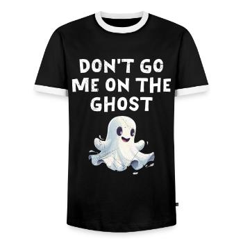 Halloween Party DON'T GO ME ON THE GHOST Funny - Men's Ringer Shirt - black/white - Front - AI Model Female 172 light (172cm) & AI Model Male 178 light (178cm)