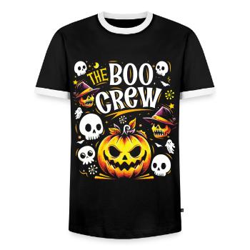 Halloween Costume Kids THE BOO CREW Fun - Men's Ringer Shirt - black/white - Front - AI Model Female 172 light (172cm) & AI Model Male 178 light (178cm)