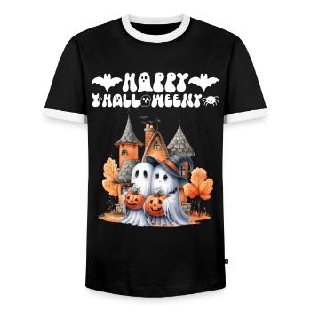 HAPPY HALLOWEEN Funny Kids Halloween - Men's Ringer Shirt - black/white - Front - AI Model Female 172 light (172cm) & AI Model Male 178 light (178cm)