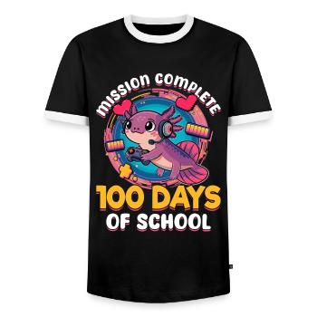 Gamer Axolotl Kawaii 100 Days of School - Men's Ringer Shirt - black/white - Front - AI Model Female 172 light (172cm) & AI Model Male 178 light (178cm)