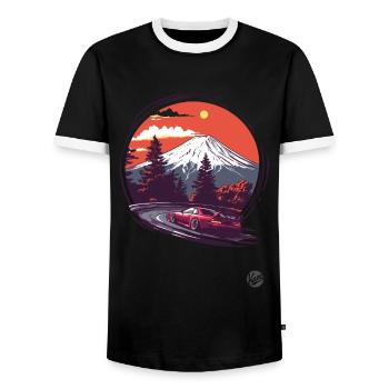 Mount Fuji JDM Rennwagen - Männer Kontrast-T-Shirt - Schwarz/Weiß - Vorne - AI Model Female 172 light (172cm) & AI Model Male 178 light (178cm)