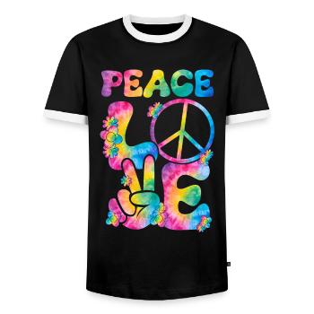 Groovy Tie Dye Friedens Liebeszeichen Retro Hippie - Männer Kontrast-T-Shirt - Schwarz/Weiß - Vorne - AI Model Female 172 light (172cm) & AI Model Male 178 light (178cm)
