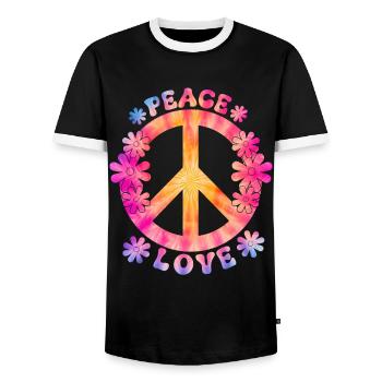 Groovy Tie Dye Friedens Liebeszeichen Retro Hippie - Männer Kontrast-T-Shirt - Schwarz/Weiß - Vorne - AI Model Female 172 light (172cm) & AI Model Male 178 light (178cm)