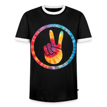 Groovy Tie Dye Friedens Liebeszeichen Retro Hippie - Männer Kontrast-T-Shirt - Schwarz/Weiß - Vorne - AI Model Female 172 light (172cm) & AI Model Male 178 light (178cm)