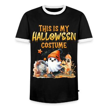 Halloween THIS IS MY HALLOWEEN COSTUME Funny - Men's Ringer Shirt - black/white - Front - AI Model Female 172 light (172cm) & AI Model Male 178 light (178cm)