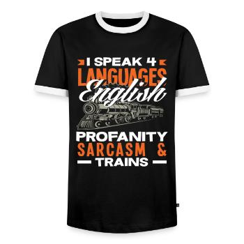 Ich Spreche 4 Sprachen: Englisch, Fluchen, - Männer Kontrast-T-Shirt - Schwarz/Weiß - Vorne - AI Model Female 172 light (172cm) & AI Model Male 178 light (178cm)
