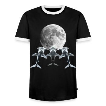 Hammerhai Meerestier Heulender Mond - Männer Kontrast-T-Shirt - Schwarz/Weiß - Vorne - AI Model Female 172 light (172cm) & AI Model Male 178 light (178cm)