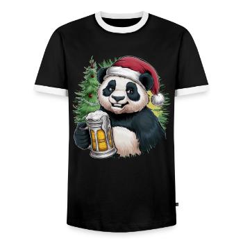 Panda Ugly Christmas Christmas Xmas Beer - Men's Ringer Shirt - black/white - Front - AI Model Female 172 light (172cm) & AI Model Male 178 light (178cm)