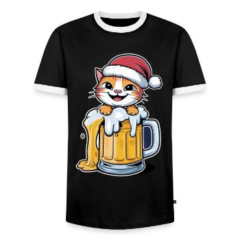 Cat Ugly Noël Noël Noël Bière - T-shirt contrasté Homme - noir/blanc - Devant - AI Model Female 172 light (172cm) & AI Model Male 178 light (178cm)