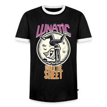 Funny Ghost Design Last Minute Costume - Men's Ringer Shirt - black/white - Front - AI Model Female 172 light (172cm) & AI Model Male 178 light (178cm)
