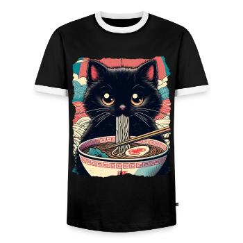 Katzen Ramen Nudel Japaner Anime Manga Kawaii - Männer Kontrast-T-Shirt - Schwarz/Weiß - Vorne - AI Model Female 172 light (172cm) & AI Model Male 178 light (178cm)