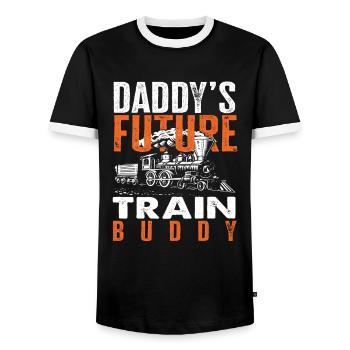 Daddy's Future Train Buddy Lokomotive - Männer Kontrast-T-Shirt - Schwarz/Weiß - Vorne - AI Model Female 172 light (172cm) & AI Model Male 178 light (178cm)